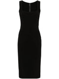 Dolce Gabbana Square Neck Sleeveless Midi Dress — Black — Size S — Front View