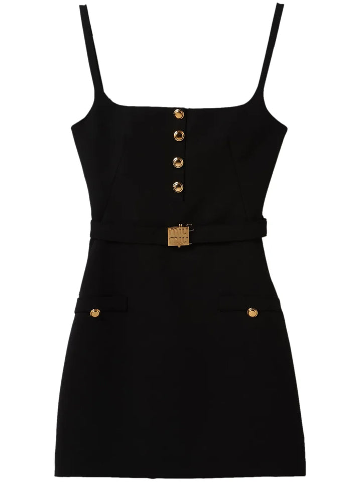 Miu Miu Belted Wool Minidress — Black/ Red/ Gold — Size XS — Front View