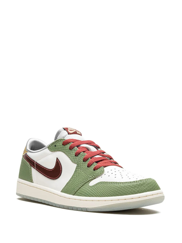 Air Jordan 1 Low Se Year Of The Dragon Sneakers — White/Light Olive Green/Red — Size US M 10.5 - US W 12 — Side View