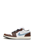 Air Jordan 1 Low Se Pacific Moss Sneakers — White/Brown/Light Blue — Size US M 11.5 - US W 13 — Lifestyle View