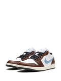 Air Jordan 1 Low Se Pacific Moss Sneakers — White/Brown/Light Blue — Size US M 11.5 - US W 13 — Detail View