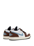 Air Jordan 1 Low Se Pacific Moss Sneakers — White/Brown/Light Blue — Size US M 11.5 - US W 13 — Back View