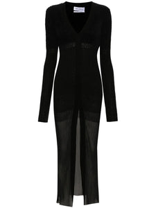 The Attico V Neck Ribbed Midi Dress — Black — Size XS — Front View