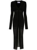 The Attico V Neck Ribbed Midi Dress — Black — Size XS — Front View