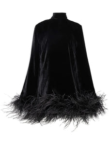Taller Marmo Gina Feather Trim Minidress — Black — Size S — Front View