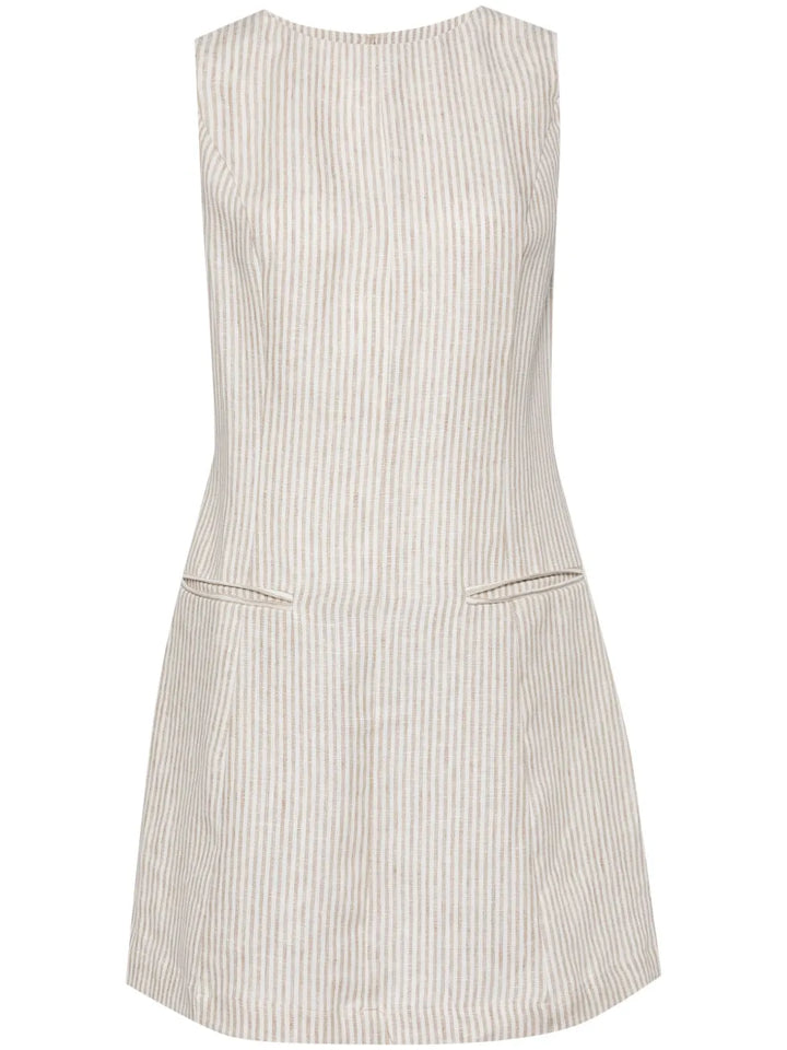 Reformation Citron Linen Dress — Beige/ White — Size XS — Front View
