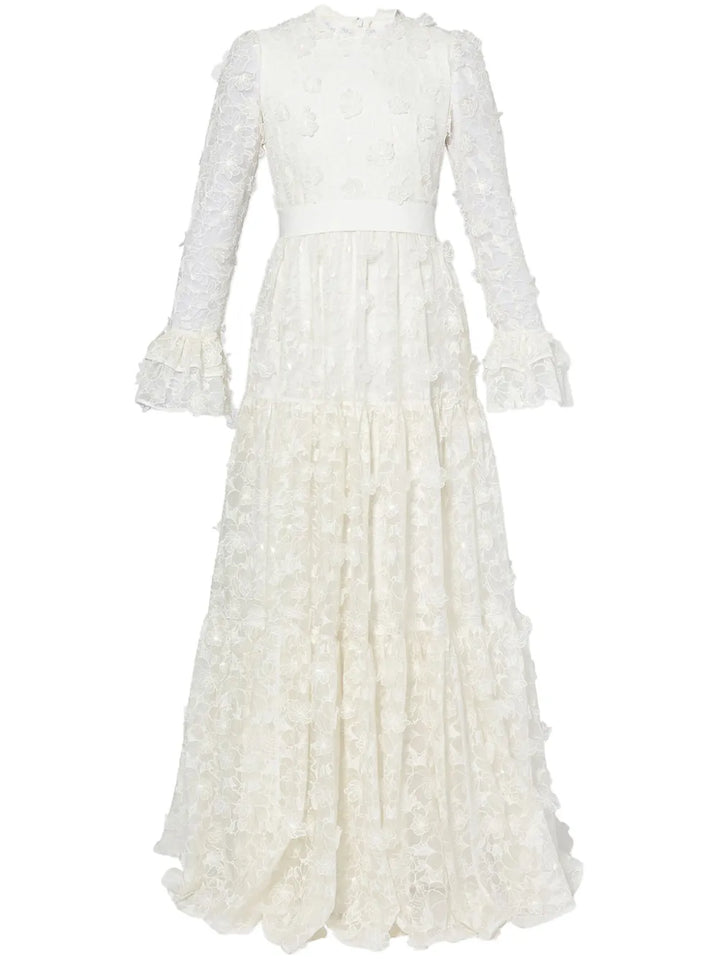 Erdem Alvaro Floral Cutwork Silk Organza Gown — White/ Ivory — Size XS — Front View