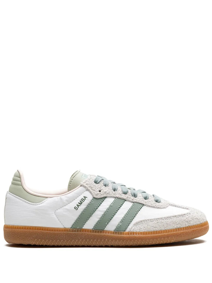 adidas Samba Silver Green Sneakers — White/Light Grey/Green — Size US M 8.5 - US W 10 — Front View