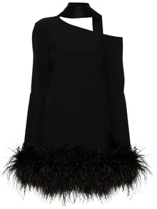 Taller Marmo Adige Feather Trim Minidress — Black — Size S — Front View