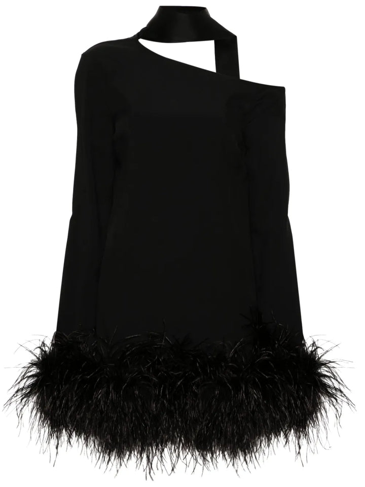 Taller Marmo Adige Feather Trim Minidress — Black — Size S — Front View