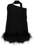 Taller Marmo Adige Feather Trim Minidress — Black — Size S — Front View