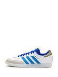 adidas X Lionel Messi Samba Sneakers — White/Royal Blue/Gold-Tone — Size US M 6 - US W 7.5 — Detail View