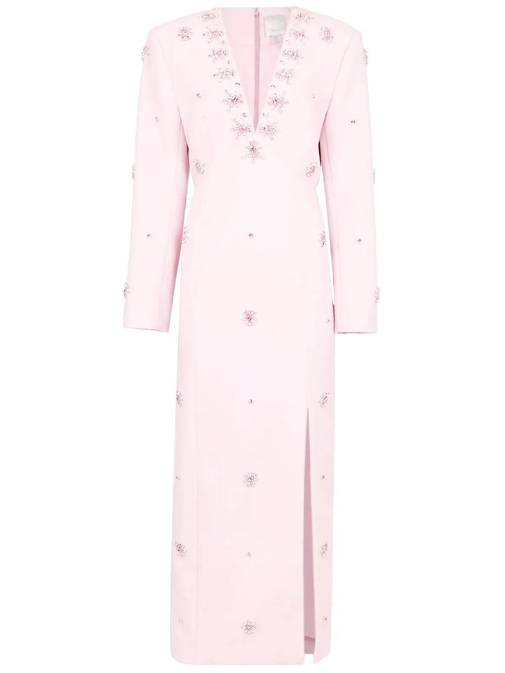 Huishan Zhang Aurore Crystal Embellished Midi Dress — Pink — Size XS — Front View