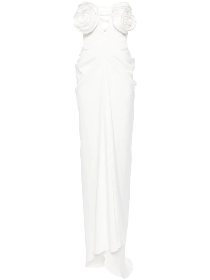 Ana Radu Floral Applique Draped Dress — White — Size XS — Front View