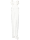 Ana Radu Floral Applique Draped Dress — White — Size XS — Front View
