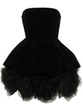 Ana Radu Strapless Velvet Mini Dress — Black — Size S — Front View