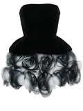 Ana Radu Floral Applique Strapless Minidress — Black/ White — Size XS — Front View