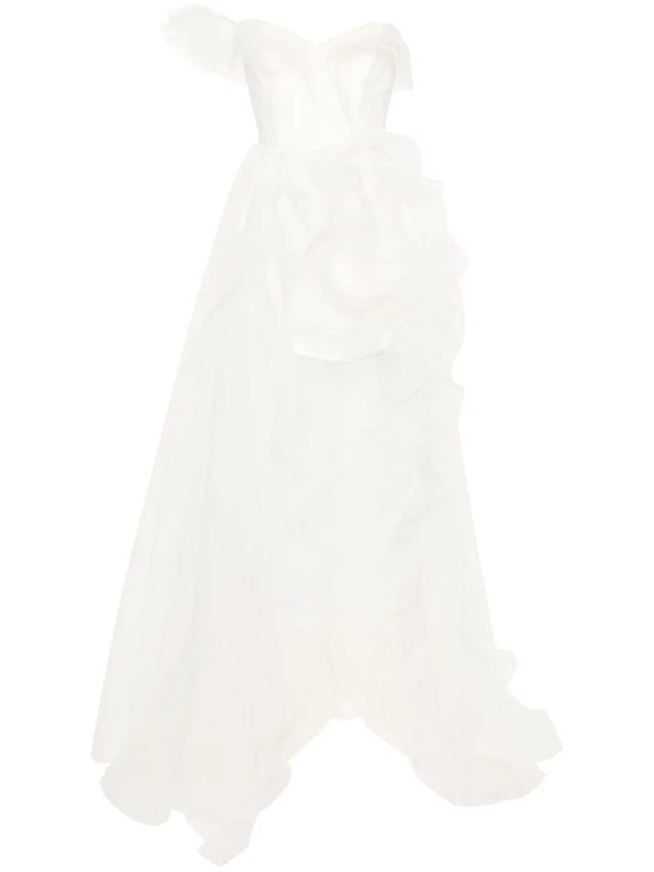 Ana Radu Asymetric Ruffled Gown — White/ Cream — Size S — Front View