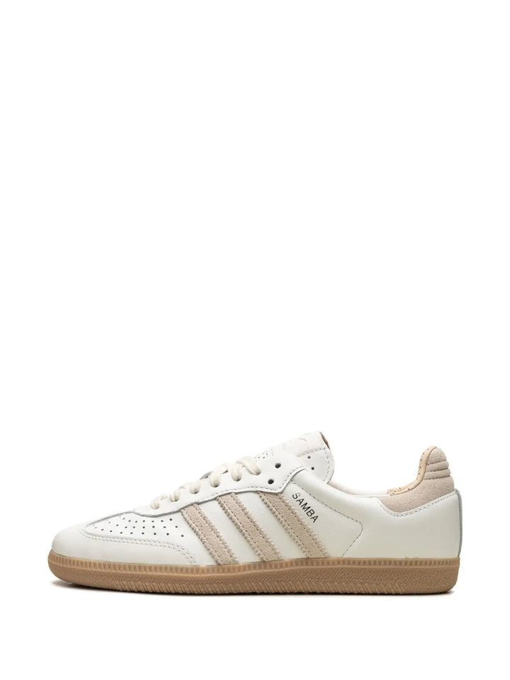 adidas Samba Leather Sneakers — White/Taupe — Size US M 11.5 - US W 13 — Lifestyle View