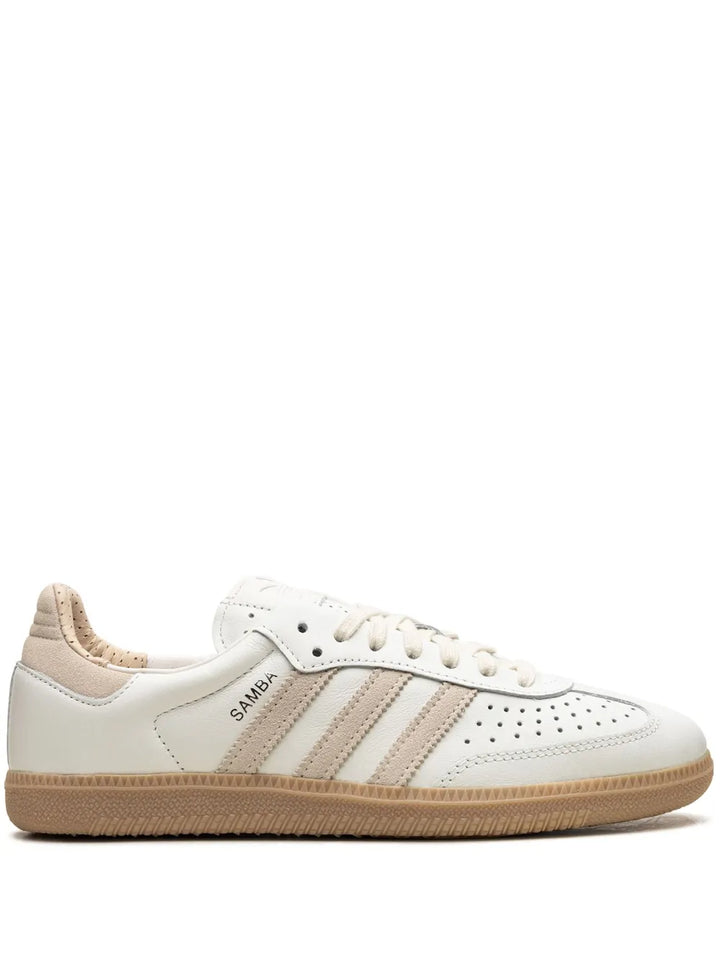 adidas Samba Leather Sneakers — White/Taupe — Size US M 11.5 - US W 13 — Front View