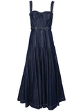 Huishan Zhang Belted Denim Midi Dress — Blue — Size S — Front View