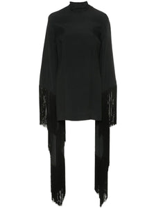 Taller Marmo Del Mar Fringed Mini Dress — Black — Size XS — Front View