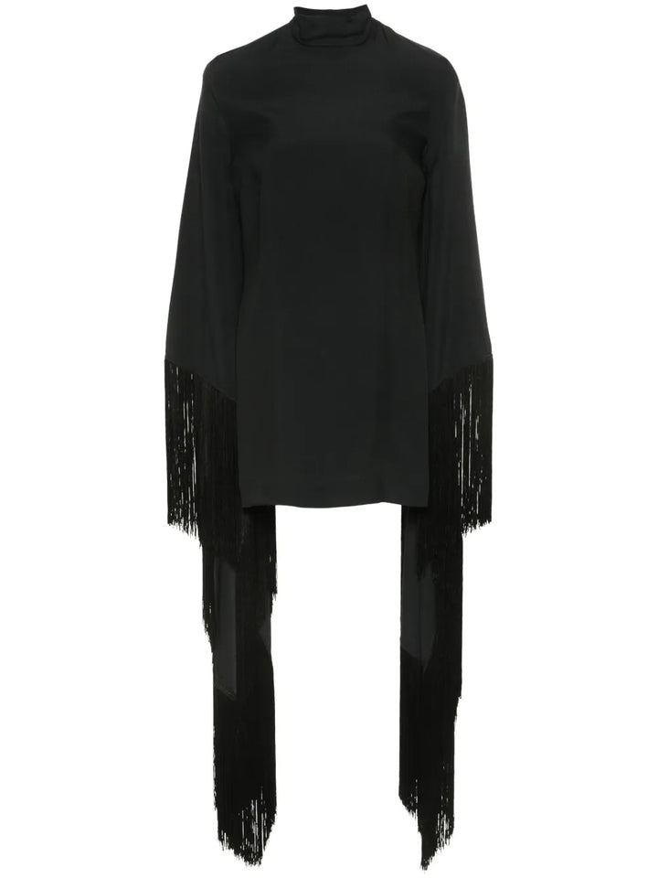 Taller Marmo Del Mar Fringed Mini Dress — Black — Size XS — Front View
