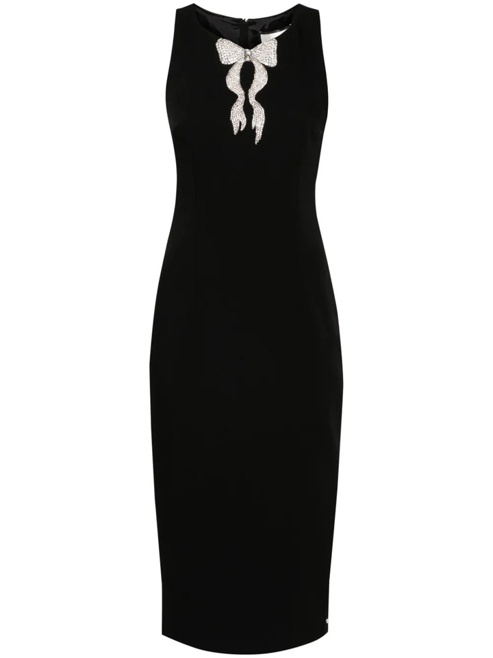 Nissa Bow Detail Crepe Midi Dress — Black — Size S — Front View