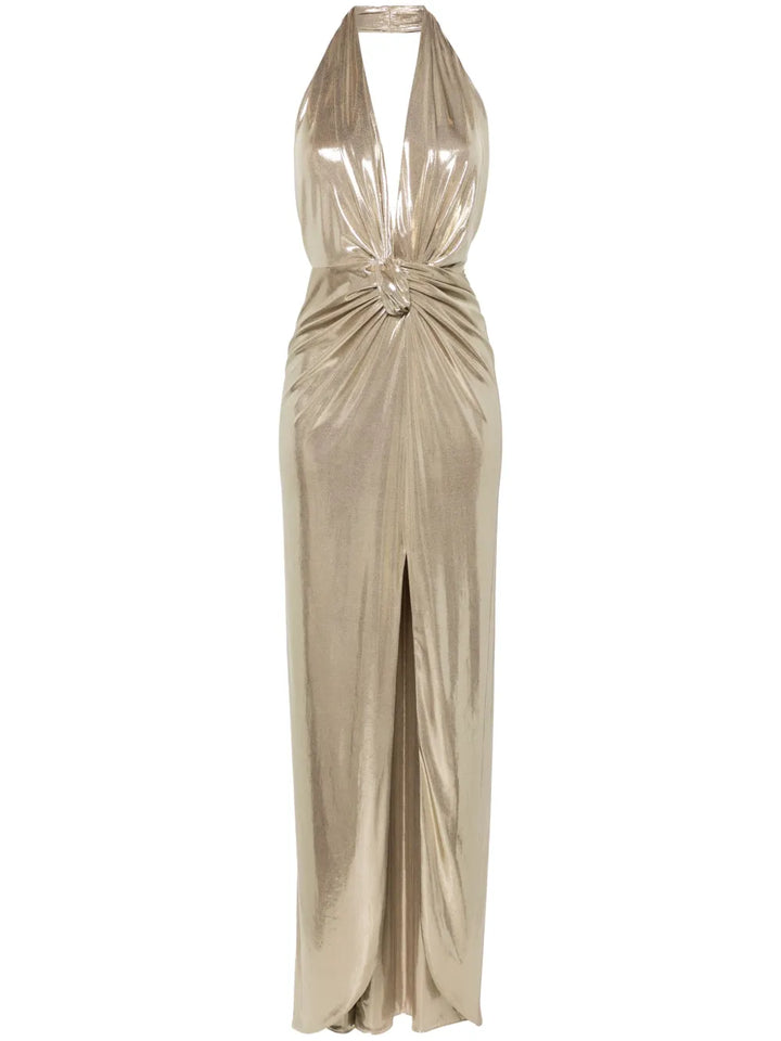 Nissa Lame Maxi Dress — Gold — Size S — Front View