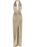 Nissa Lame Maxi Dress — Gold — Size S — Front View