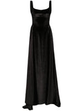 Atu Body Couture V Back Velvet Gown — Black — Size XS — Front View