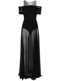 Atu Body Couture Round Neck Mesh Maxi Dress — Black — Size S — Front View