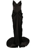 Ana Radu Corset Style Satin Gown — Black — Size XS — Front View