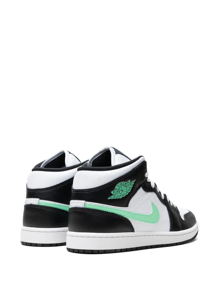Air Jordan 1 Mid Green Glow Sneakers — White/Black/Green — Size US M 11.5 - US W 13 — Back View