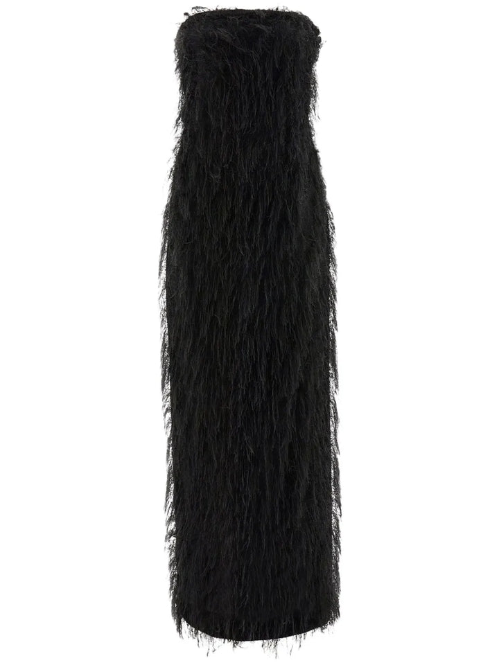 Ferragamo Fringes Maxi Dress — Black — Size XS — Front View
