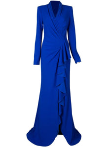 Tadashi Shoji Markum Draped Gown — Blue/ Red — Size XS — Front View