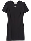 Miu Miu Logo Print Short Sleeve Minidress — Black — Size XS — Front View
