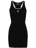 Amiri Contrasting Trim Ribbed Knit Minidress — Black/ Red — Size S — Front View