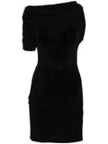 Jacquemus La Mini Robe Drapeado Dress — Black — Size S — Front View