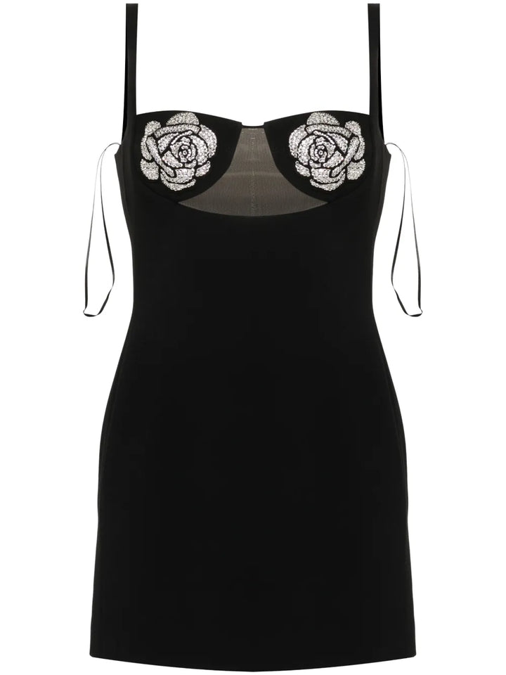 David Koma Floral Applique Mini Dress — Black/ Silver — Size XS — Front View