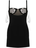 David Koma Floral Applique Mini Dress — Black/ Silver — Size XS — Front View