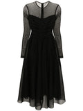 Nissa Studded Flared Midi Dress — Black/ Red — Size M — Front View