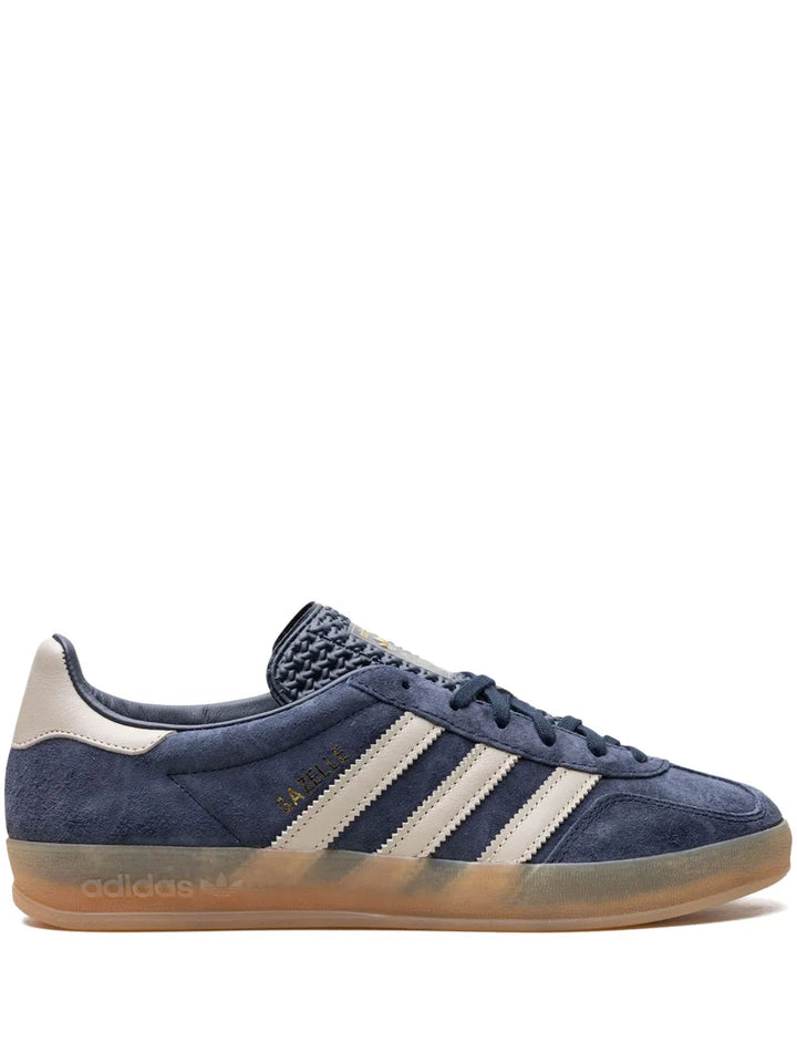 adidas Gazelle Lace-Up Sneakers — Navy Blue/Ivory White — Size US M 6 - US W 7.5 — Front View
