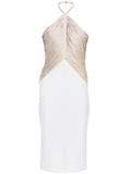 Herve Leger Halterneck Fringe Midi Dress — White — Size XS — Front View