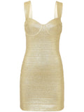 Herve Leger Metallic Bandage Minidress — Gold — Size XS — Front View