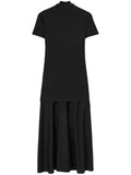 Jil Sander Layered Design Midi Dress — Black/ Red — Size XS — Front View