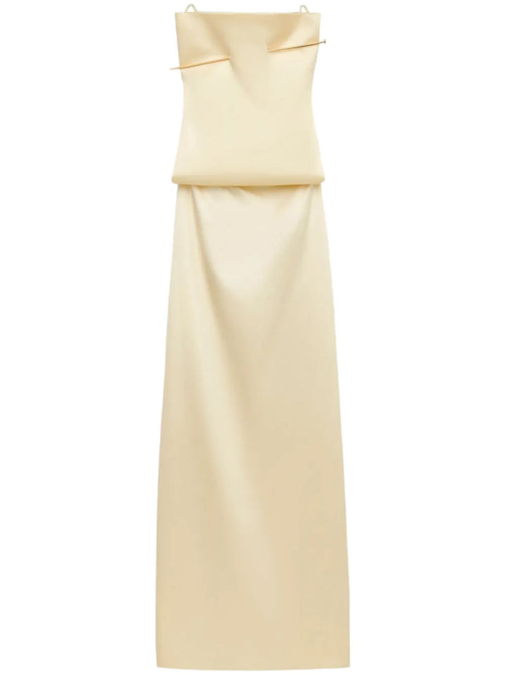 Loewe Pin Open Back Silk Maxi Dress — Yellow — Size XS — Front View