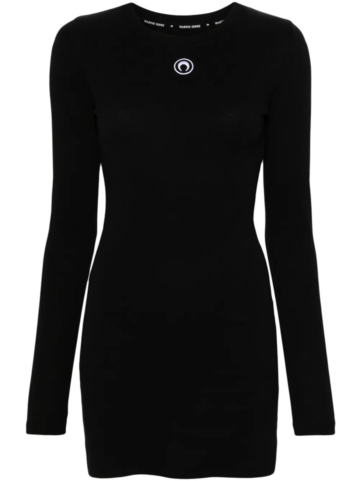 Marine Serre Crescent Moon Embroidered Mini Dress — Black/ Red — Size XS — Front View