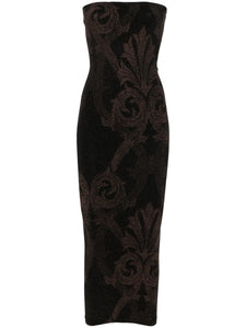 Wolford X Etro Floral Jacquard Metallic Midi Dress — Black — Size XS — Front View