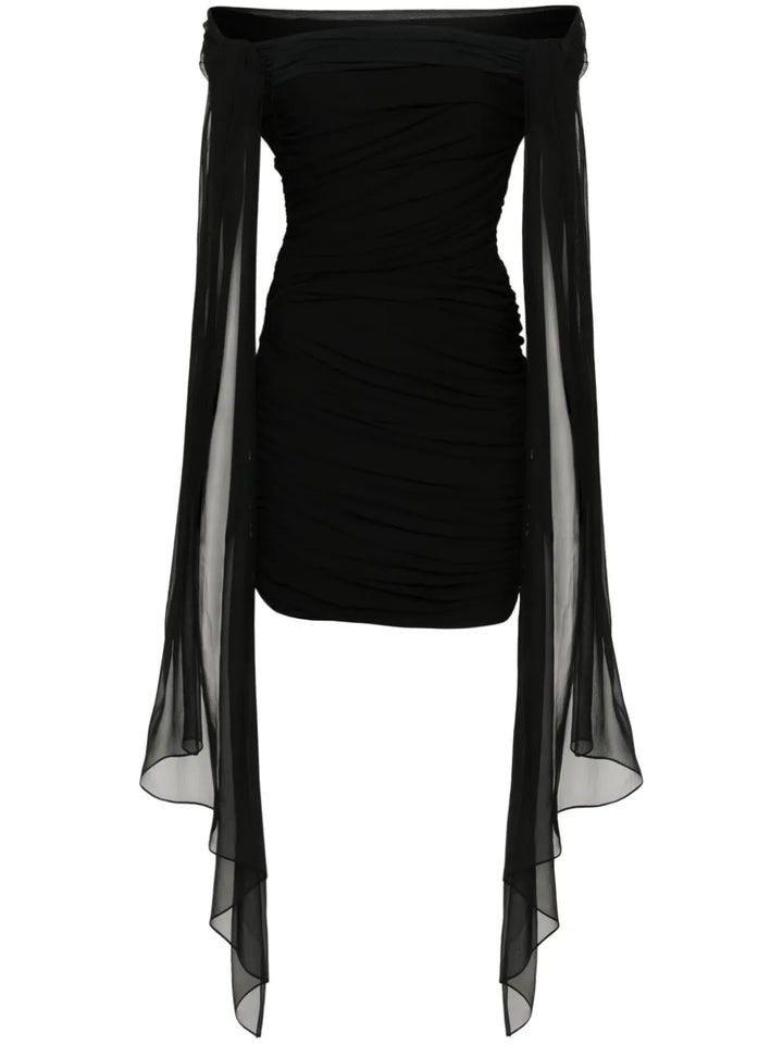 Givenchy Off Shoulder Draped Mini Dress — Black — Size XS — Front View